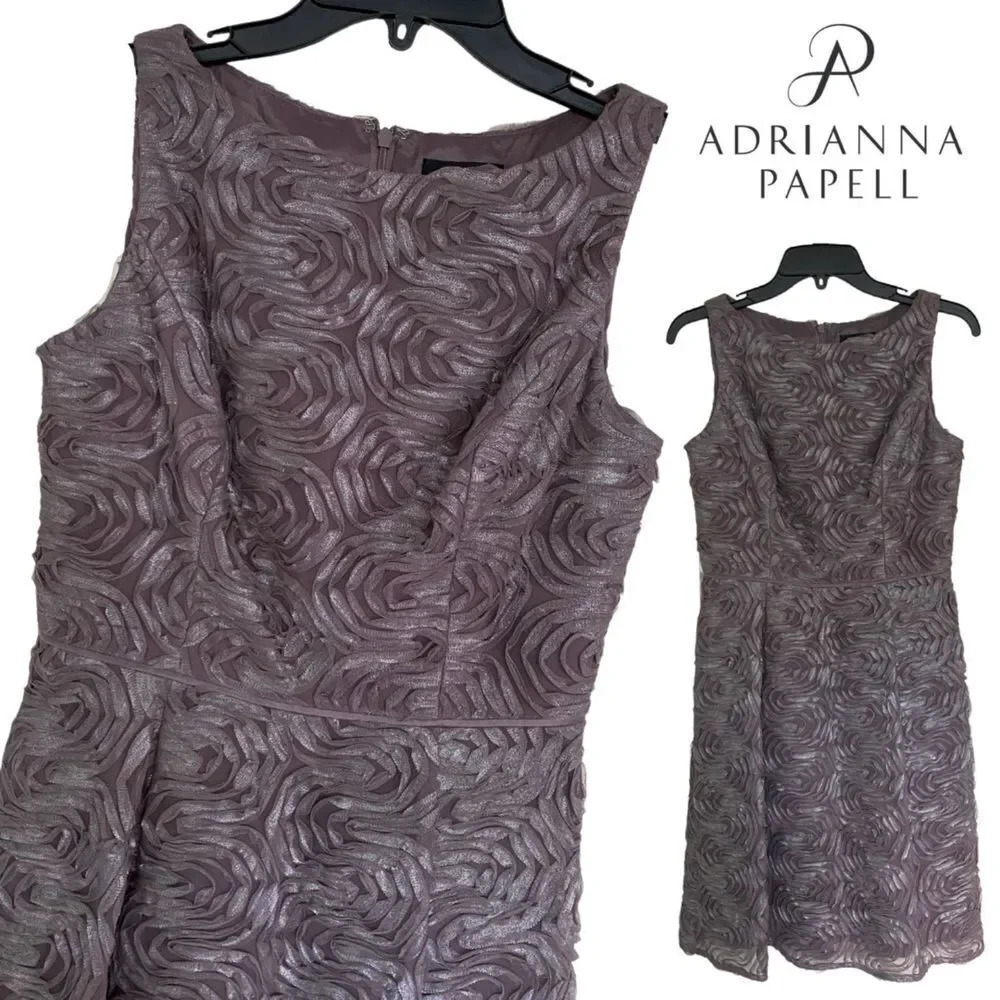 Adrianna Papell, Textured Fit & Flare‎ Dress, Taupe, Dusty Purple, Metallic